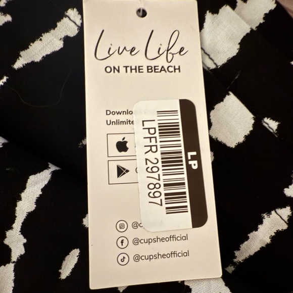 Cupshe | Black White Abstract Smocked Waist Wide Leg Lightweight Large Petite - Picture 6 of 6